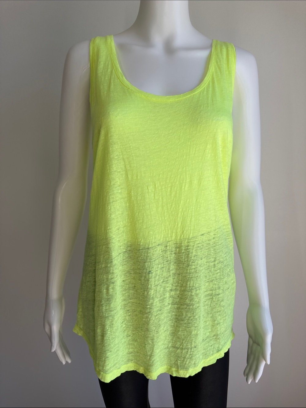 Majestic Filatures Paris Neon Yellow 100% Linen Tank Top Size L